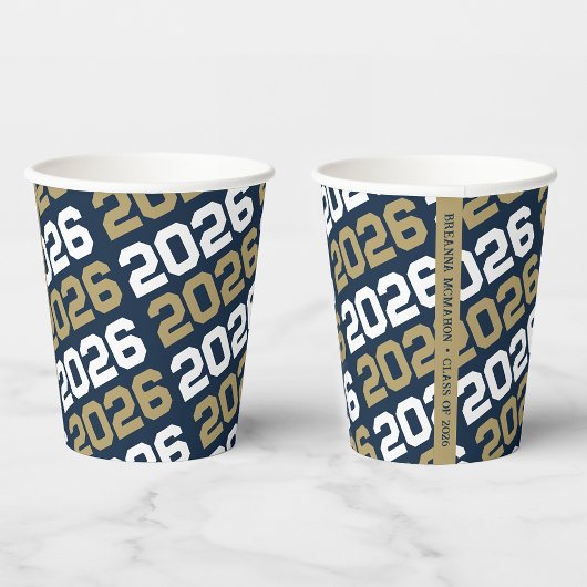Navy Blue & Brons Gold Class Jaar Afstuderen Papieren Bekers