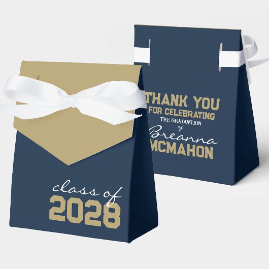 Navy Blue & Brons Goud Afstuderen Favor Boxes Bedankdoosjes