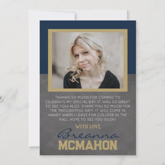 Navy Blue & Bronze Afstuderen foto dank u kaart (Voorkant)