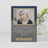 Navy Blue & Bronze Afstuderen foto dank u kaart (Staand voorkant)