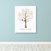 Navy Blue Brown Birds Fingerprint Tree Weddenschap Canvas Afdruk (Insitu (Houten vloer))