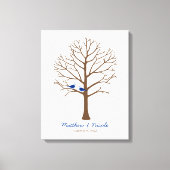 Navy Blue Brown Birds Fingerprint Tree Weddenschap Canvas Afdruk (Voorkant)