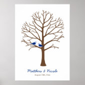 Navy Blue Brown Birds Fingerprint Tree Weddenschap Poster (Voorkant)