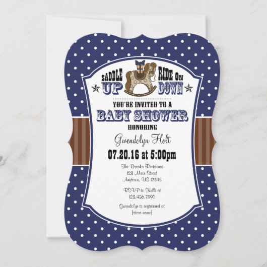 Navy Blue Brown Cowboy Baby shower Kaart (Voorkant)