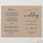 Navy Blue, Brown Kraft, Wedding Foldable Programme (Voorkant)
