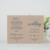 Navy Blue, Brown Kraft, Wedding Foldable Programme (Staand voorkant)
