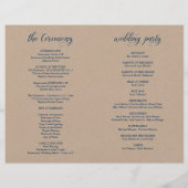 Navy Blue, Brown Kraft, Wedding Foldable Programme (Achterkant)