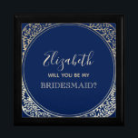 Navy Blue bruidsmeisje voorstel doos Cadeaudoosje<br><div class="desc">Eenvoudige,  moderne,  elegante,  marineblauwe bruidsmeisje voorstel doos met bloemenfaux gouden art-deco lijst.</div>