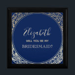 Navy Blue bruidsmeisje voorstel doos Cadeaudoosje<br><div class="desc">Eenvoudige,  moderne,  elegante,  marineblauwe bruidsmeisje voorstel doos met bloemenfaux gouden art-deco lijst.</div>