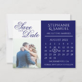 Navy Blue Bruiloft Kalender Foto Opslaan van de Da Magnetische Uitnodiging (Voorkant)