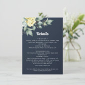 Navy blue bruiloft van de rozen van de gele waterv informatiekaartje (Staand voorkant)