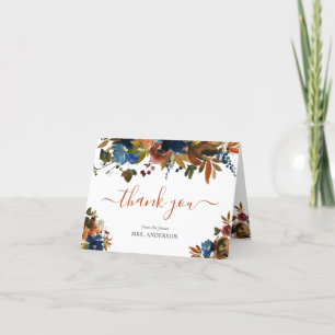 Navy Blue Bruin Verliefd Herfst Bruidsmeisjesfeest Bedankkaart