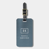 Navy Blue Brushed Metal Modern Monogram Bagagelabel (Voorkant verticaal)