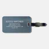 Navy Blue Brushed Metal Modern Monogram Bagagelabel (Achterkant horizontaal)