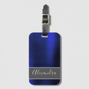 Navy Blue Brushed Metal Monogram Naam Bagagelabel