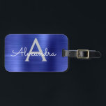 Navy Blue Brushed Metal Monogram Naam en Initiaal Bagagelabel<br><div class="desc">Navy Blue Brushed Metal Folie Monogram Naam en Initiaal Bagagelabel. Dit label is ideaal voor terug naar school,  werk of reizen.</div>