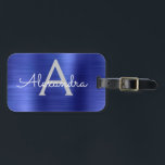 Navy Blue Brushed Metal Monogram Naam en Initiaal Bagagelabel<br><div class="desc">Navy Blue Brushed Metal Folie Monogram Naam en Initiaal Bagagelabel. Dit label is ideaal voor terug naar school,  werk of reizen.</div>