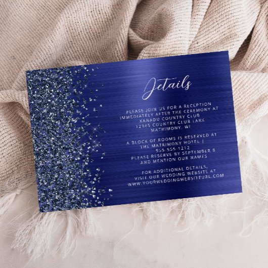 Navy Blue Brushed Metal Wedding Details  Informatiekaartje