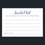 Navy Blue Bucket List Ideeën Trouwadvies Kaarten<br><div class="desc">Deze charmante bruiloft bucket list kaarten zal een perfect alternatief voor een traditionele gastenboek zijn. Je hebt alle gasten die praten over de beste ideeën voor de pasgetrouwden om te bezoeken of te doen. Deze kaarten bevatten de marineblauwe woorden "bucket list Help ons een leven lang avonturen te plannen" en...</div>
