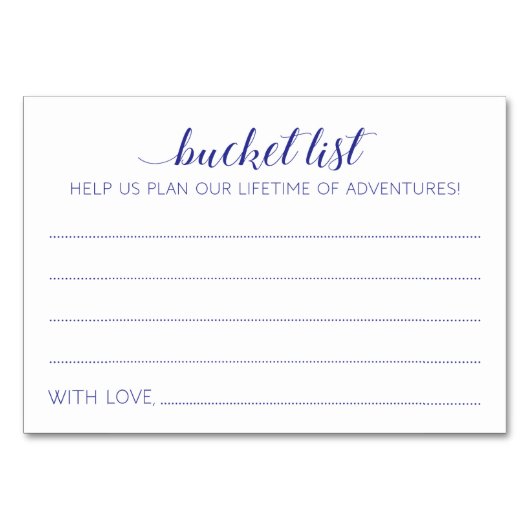 Navy Blue Bucket List Ideeën Trouwadvies Kaarten (Voorkant)