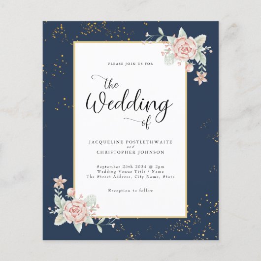 Navy Blue Budget Wedding Invitation Flyer (Voorkant)