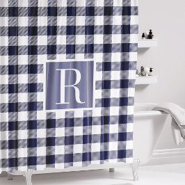 Navy Blue Buffalo Check Monogram Douchegordijn
