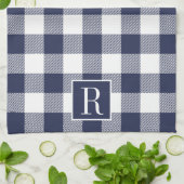 Navy Blue Buffalo Check Monogram Theedoek (Gevouwen)