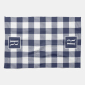 Navy Blue Buffalo Check Monogram Theedoek (Horizontaal)