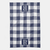 Navy Blue Buffalo Check Monogram Theedoek (Verticaal)