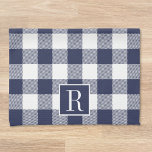 Navy Blue Buffalo Check Monogram Theedoek<br><div class="desc">Aangepast ontworpen moderne,  rustige keukenhanddoeken met een gepersonaliseerd monogram op een blauw buffelpatroon van de marine.</div>