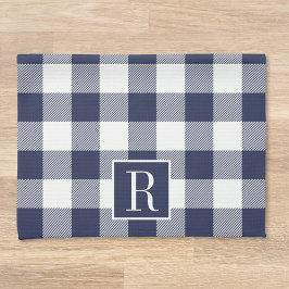 Navy Blue Buffalo Check Monogram Theedoek
