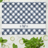 Navy Blue Buffalo, drie Initiaal monogram Theedoek (Gevouwen)