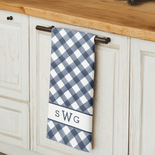 Navy Blue Buffalo, drie Initiaal monogram Theedoek