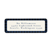 Navy Blue Buffalo geruite aangepaste retouradres Etiket (Voorkant)