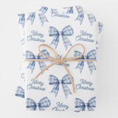 Navy Blue Buffalo Plaid Bow Check Vrolijk Kerstfee Inpakpapier Vel (In situ)