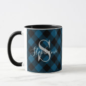 Navy Blue Buffalo Plaid Rustic Monogram Naam Mok (Links)