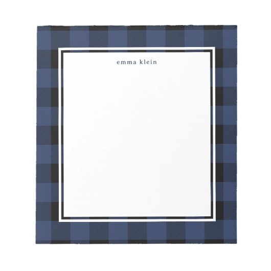 Navy Blue Buffalo Pset Tartan Naam Notitieblok (Voorkant)