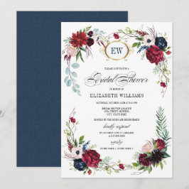Navy Blue, Burgundy Bloom Waterverf Vrijgezellenfe Kaart
