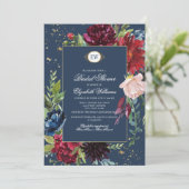 Navy Blue, Burgundy Bloom Waterverf Vrijgezellenfe Kaart (Staand voorkant)