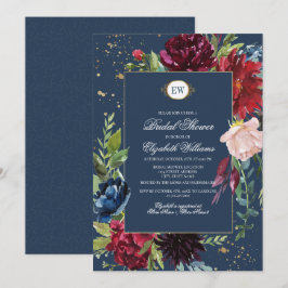 Navy Blue, Burgundy Bloom Waterverf Vrijgezellenfe Kaart