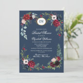 Navy Blue, Burgundy Bloom Waterverf Vrijgezellenfe Kaart (Staand voorkant)