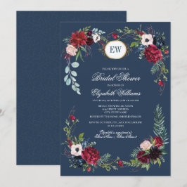 Navy Blue, Burgundy Bloom Waterverf Vrijgezellenfe Kaart