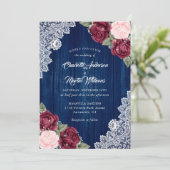 Navy Blue Burgundy Blush Barn Wood Weddenschap Kaart (Staand voorkant)