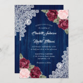 Navy Blue Burgundy Blush Barn Wood Weddenschap Kaart (Voorkant / Achterkant)