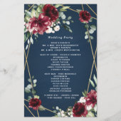 Navy Blue Burgundy Blush en Gold Wedding Programs (Achterkant)