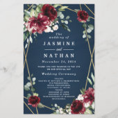 Navy Blue Burgundy Blush en Gold Wedding Programs (Voorkant)