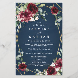 Navy Blue Burgundy Blush en Gold Wedding Programs