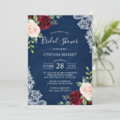 Navy Blue Burgundy Blush Floral Lace Vrijgezellenf Kaart (Staand voorkant)