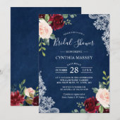 Navy Blue Burgundy Blush Floral Lace Vrijgezellenf Kaart (Voorkant / Achterkant)