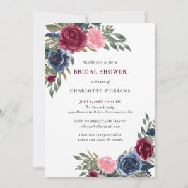 Navy Blue Burgundy Blush Floral Vrijgezellenfeest Kaart